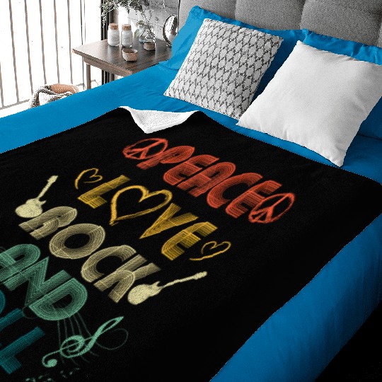 Peace Love Rock And Roll Distressed Rock Concert Baby Blankets