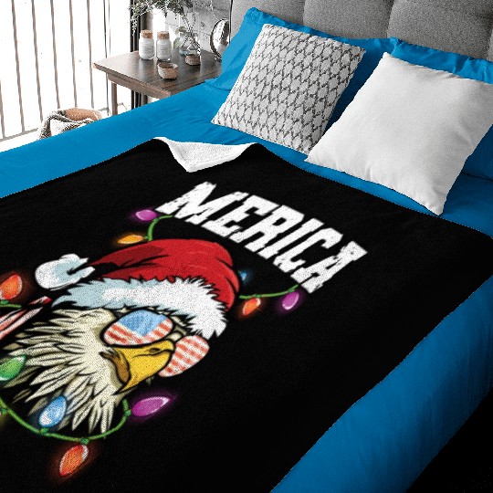 Merica Usa Flag Patriotic Veteran Santa Bald Eagle Baby Blankets