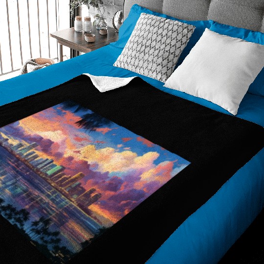 Anime Honolulu A Vibrant Anime Inspired Skyline Baby Blankets