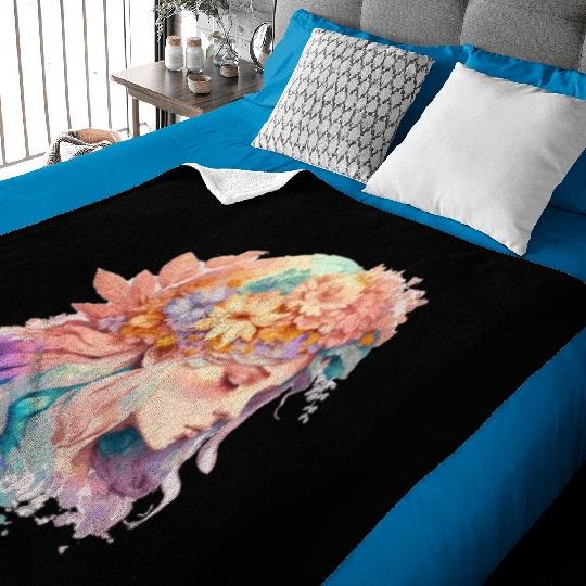 Watercolor Girl Spring Flower Crown Fairy Cottagec Baby Blankets