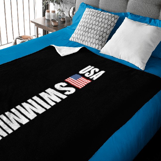 Usa Swimming American Flag Swim Sport Team Baby Blankets