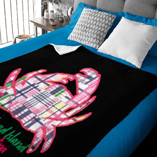 Hilton Head Island Preppy Plaid Crab Baby Blankets