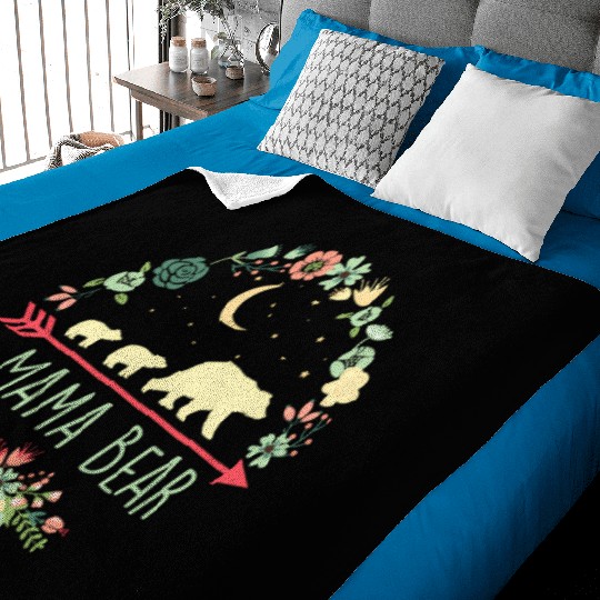 Floral Mama Bear With 2 Cubs Baby Blankets