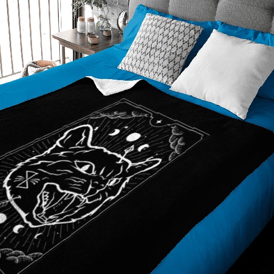 Cat Tarot Card Moon Phase Occult Goth Satan Baby Blankets