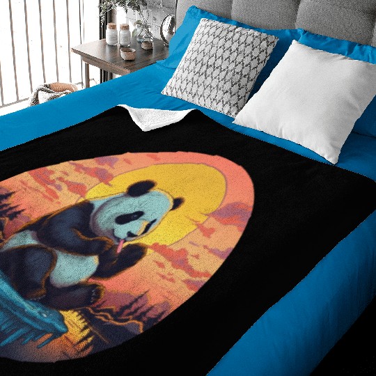 Cute Panda on Ice Floe with Sweets - Sunset Baby Blankets