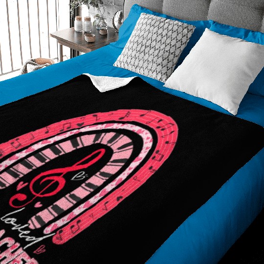 Rainbow One Loved Music Teacher Valentine's Day Baby Blankets