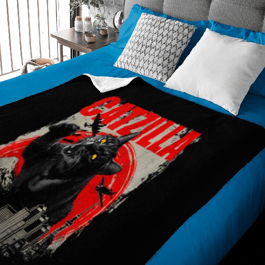 Catzilla Vintage Funny Cute Cat Art Japanese Sunse Baby Blankets