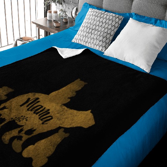 Mama Bear With 3 Baby Bear Cubs Following Mama Baby Blankets