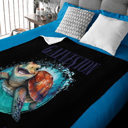 Galveston Texas Watercolor Happy Sea Turtle Baby Blankets