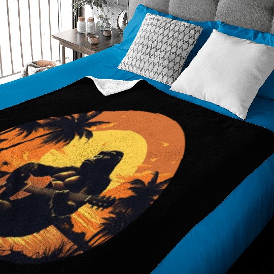 Gorilla with Acoustic Guitar in Sunset Baby Blankets