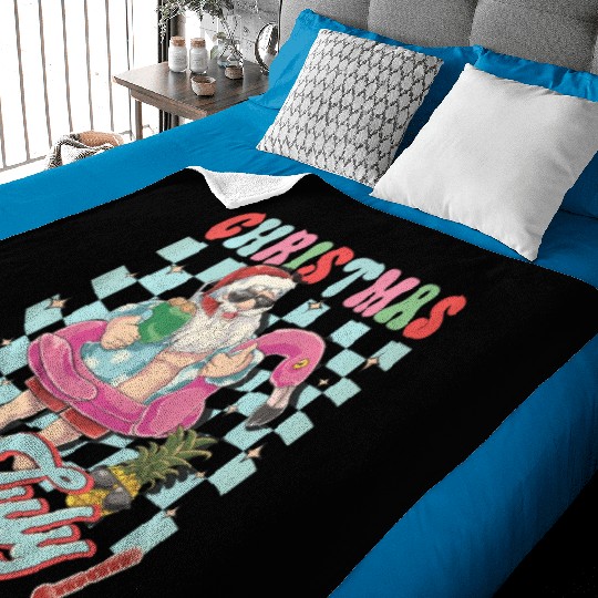 Christmas In July Groovy Santa Flamingo Float Baby Blankets