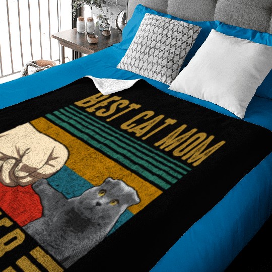 Vintage Best Cat Mom Ever Mothers Day Scottish Fol Baby Blankets