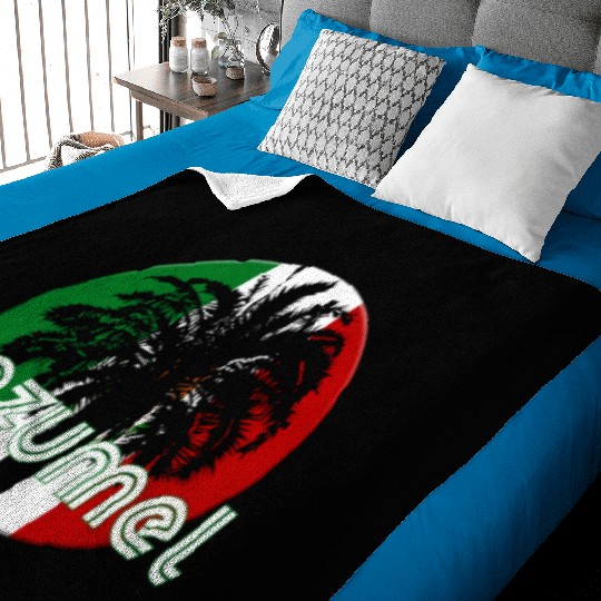 Cozumel Mexico Flag Native Palm Tree Mexican Baby Blankets