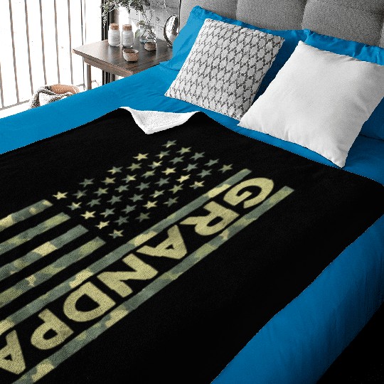 Proud Grandpa Camouflage American Us Flag Camo Baby Blankets