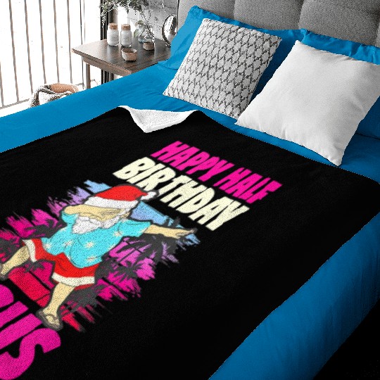 Happy Half Birthday Jesus Dabbing Santa Christmas Baby Blankets