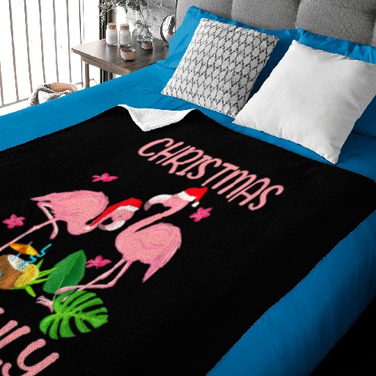 Christmas In July Pink Flamingo Wearing Santa Hat Baby Blankets