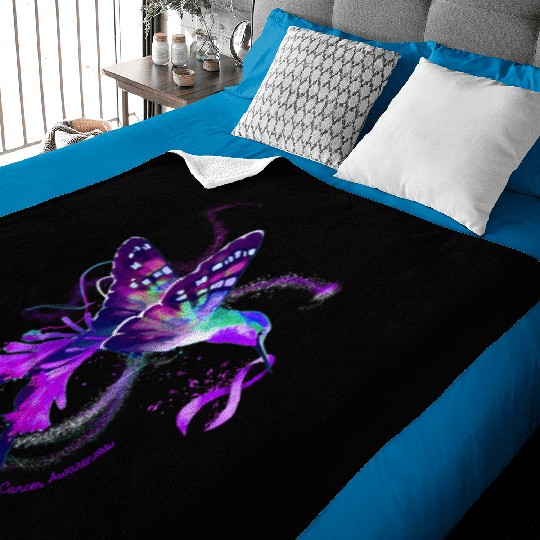 Hummingbird Purple Ribbon Pancreatic Cancer Baby Blankets