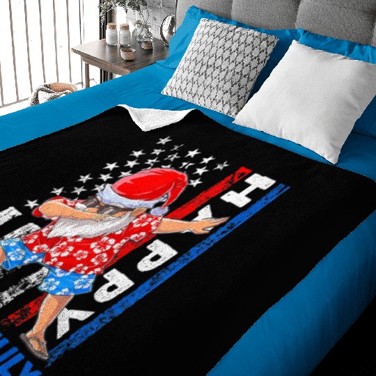 Summer Santa Dabbing Happy Christmas In July 4th Baby Blankets