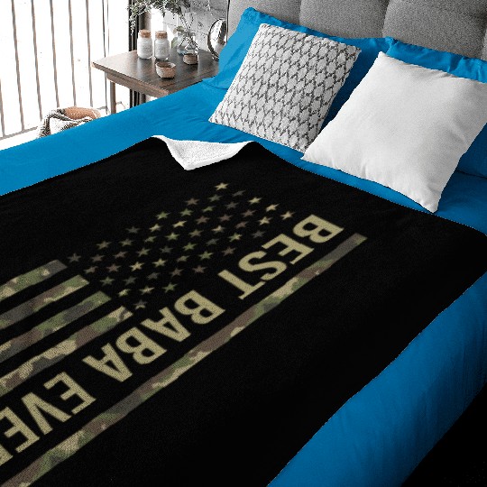 Best Baba Ever Us American Flag Camo For Fathers Baby Blankets