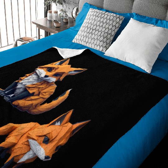 Tangram Fox Stickers Baby Blankets