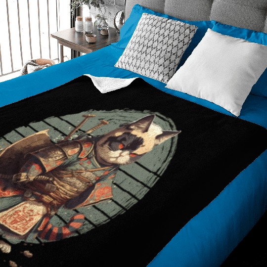 Samurai Cat Warrior Japanese Ninja Cat Kawaii Baby Blankets