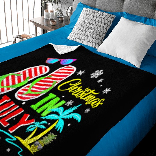 Christmas In July Flip Flops Funny Beach Summer Baby Blankets