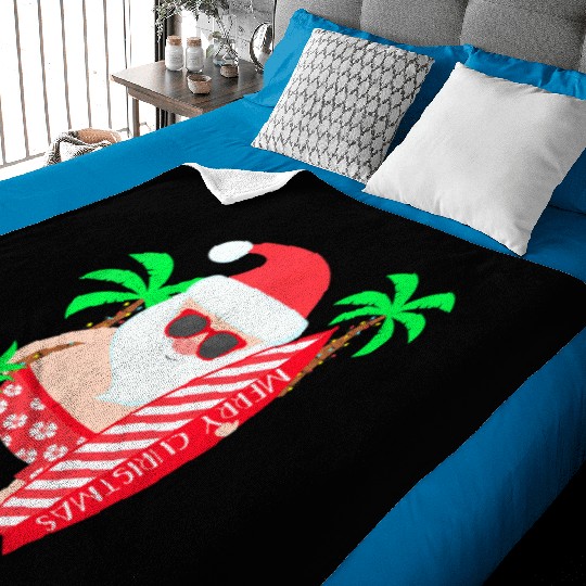 Santa Surfing Hawaiian Beach Christmas In July Baby Blankets