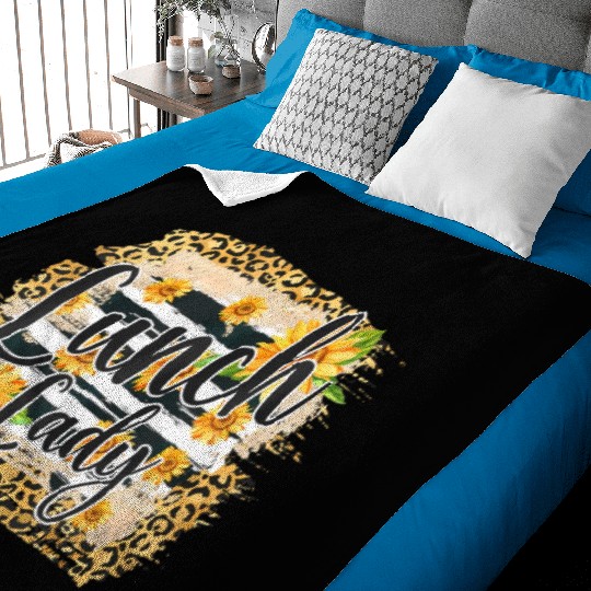 Leopard Sunflower Lunch Lady First Day Back To Baby Blankets