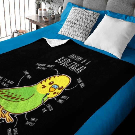 Green Budgie Anatomy Baby Blankets