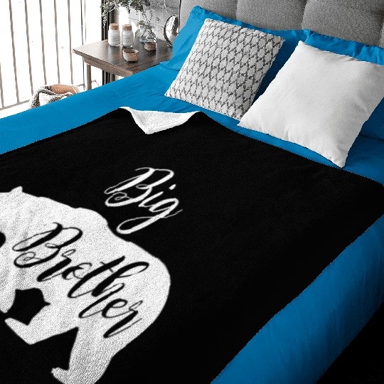 Big Brother Bear Design in White Fun Sibling Gift Baby Blankets