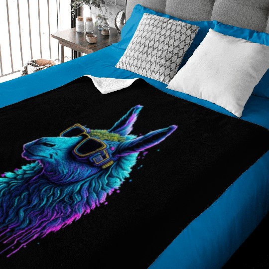 Neon Alpaca with Glasses Baby Blankets