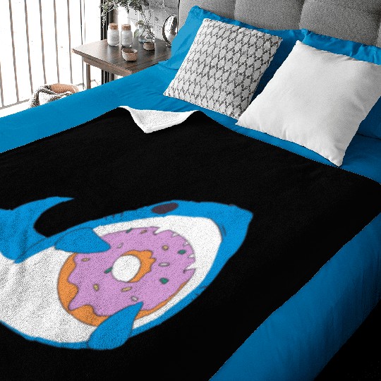 Funny Kawaii Shark Eating Donut Humor Baby Blankets
