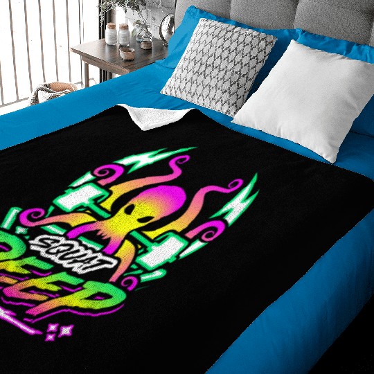 Squat Deep Kraken Retro Neon Synthwave 80s 90s Baby Blankets