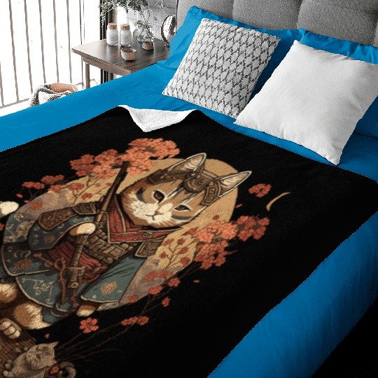 Samurai Cat Warrior Japanese Ninja Cat Kawaii Baby Blankets