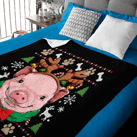 Pig Ugly Reindeer Antlers Farm Baby Blankets