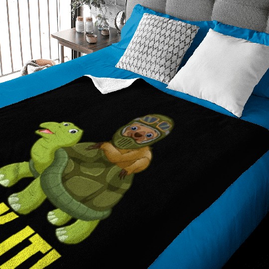 Funny Sloth Racing On Turtle Risk It trending Baby Blankets