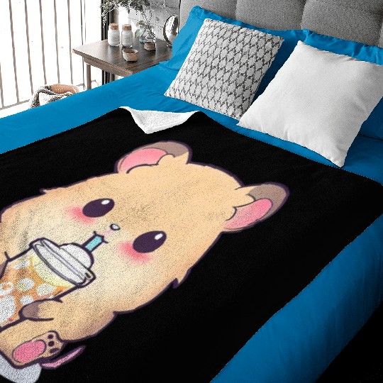 Kawaii hamster with bubble tea Baby Blankets