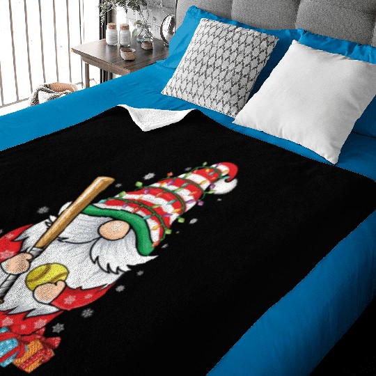 Cute Gnomes Softball Lover s Funny Christmas Gnome Baby Blankets