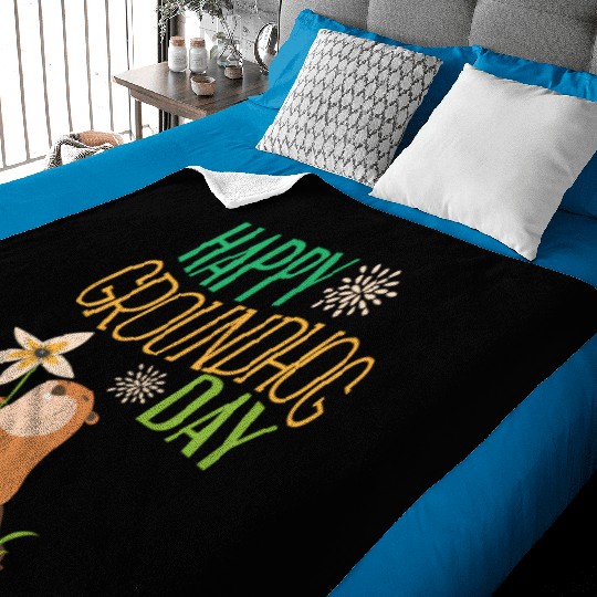 Groundhog Day 2021 Happy Ground Hog Baby Blankets