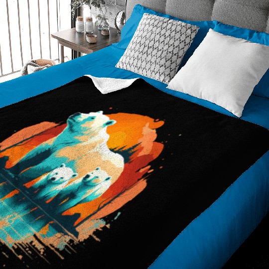 Polar Bear with cubs, Snow Spectrum Baby Blankets