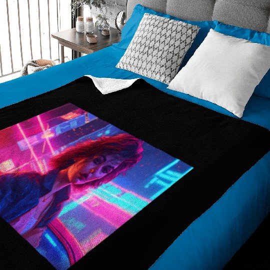 Synthwave Girl - Anime Portrait in Neon Colors Baby Blankets