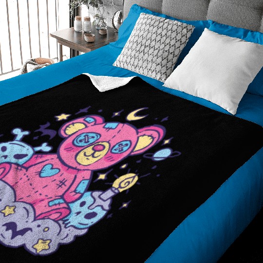 Yami Kawaii Creepy Teddy Bear With Skulls Baby Blankets