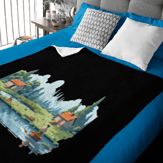 Fisherman Nature 8-bit style Baby Blankets
