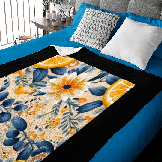 Yellow Lemon Floral Detailed Summer Collection 02 Baby Blankets