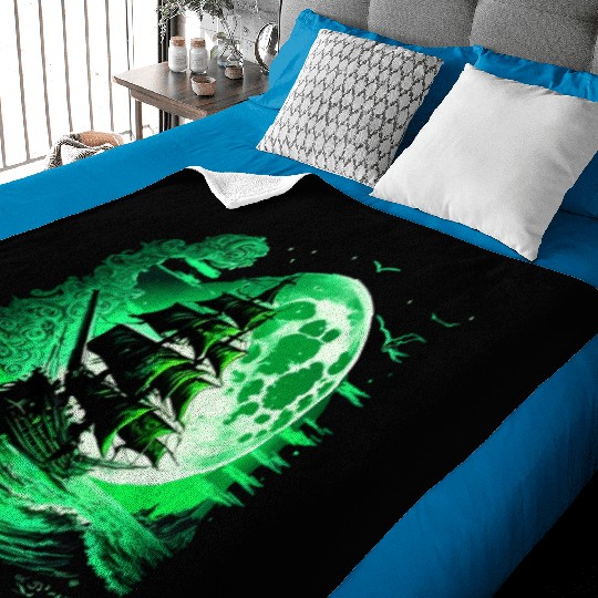 Historical Sailing Ship At Full Moon. Baby Blankets
