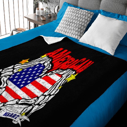 America Sweet Heart Skeleton Hands Heart Flag 4th Baby Blankets