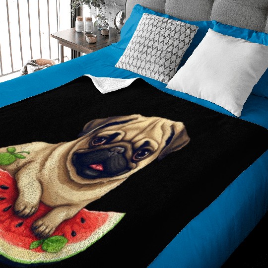 Pug with Melon, Funny Summer Design for Dog Lovers Baby Blankets