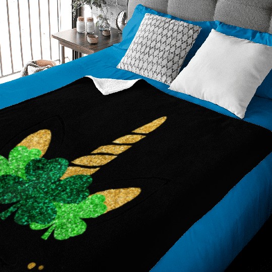 Unicorn Face St Patrick'S Day Unicorn Shamrock Baby Blankets