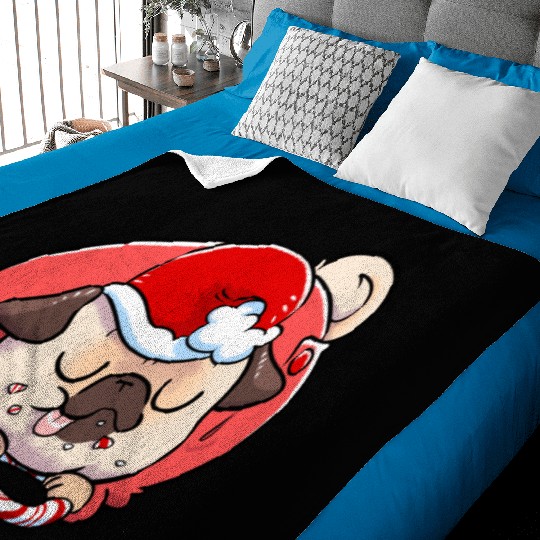 Pug Elf Candy Cane Baby Blankets
