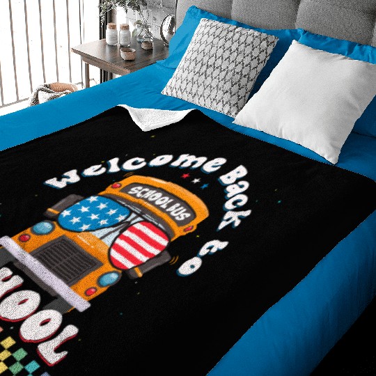 Welcome Back to School Funny School Bus w Vintage Baby Blankets
